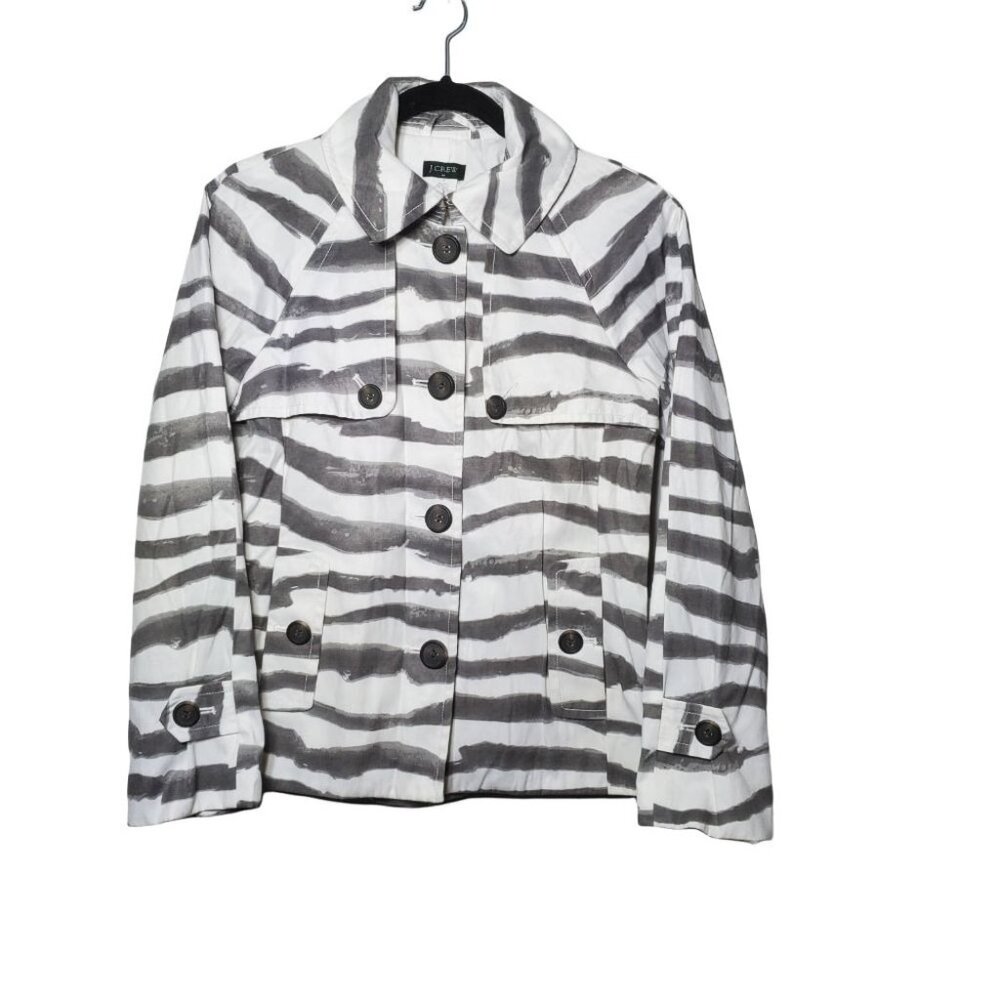 J Crew Women Zebra Animal Print Button Blazer Jacket 4 Fall Preppy Career Office